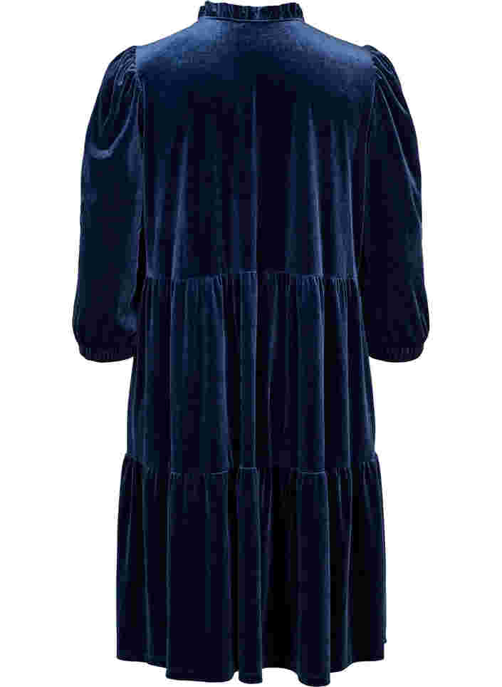 Kleid aus Velours mit Rüschenkragen und 3/4-Ärmeln, Navy Blazer, Packshot image number 1