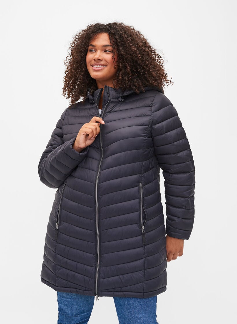 Leichte Jacke mit Taschen und abnehmbarer Kapuze, Schwarz, Model image number 0