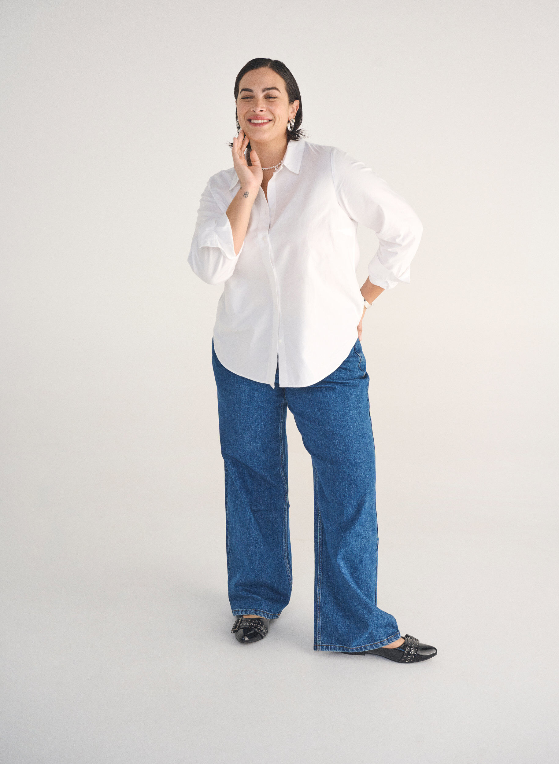 Zizzi Jeans mit weitem Bein und hohem Bund, Blau, Image image number 0