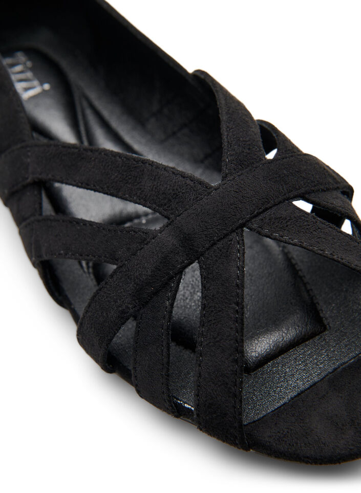 Ballerina aus Wildlederimitat mit &uuml;berkreuzten Riemen, Schwarz, Packshot image number 2