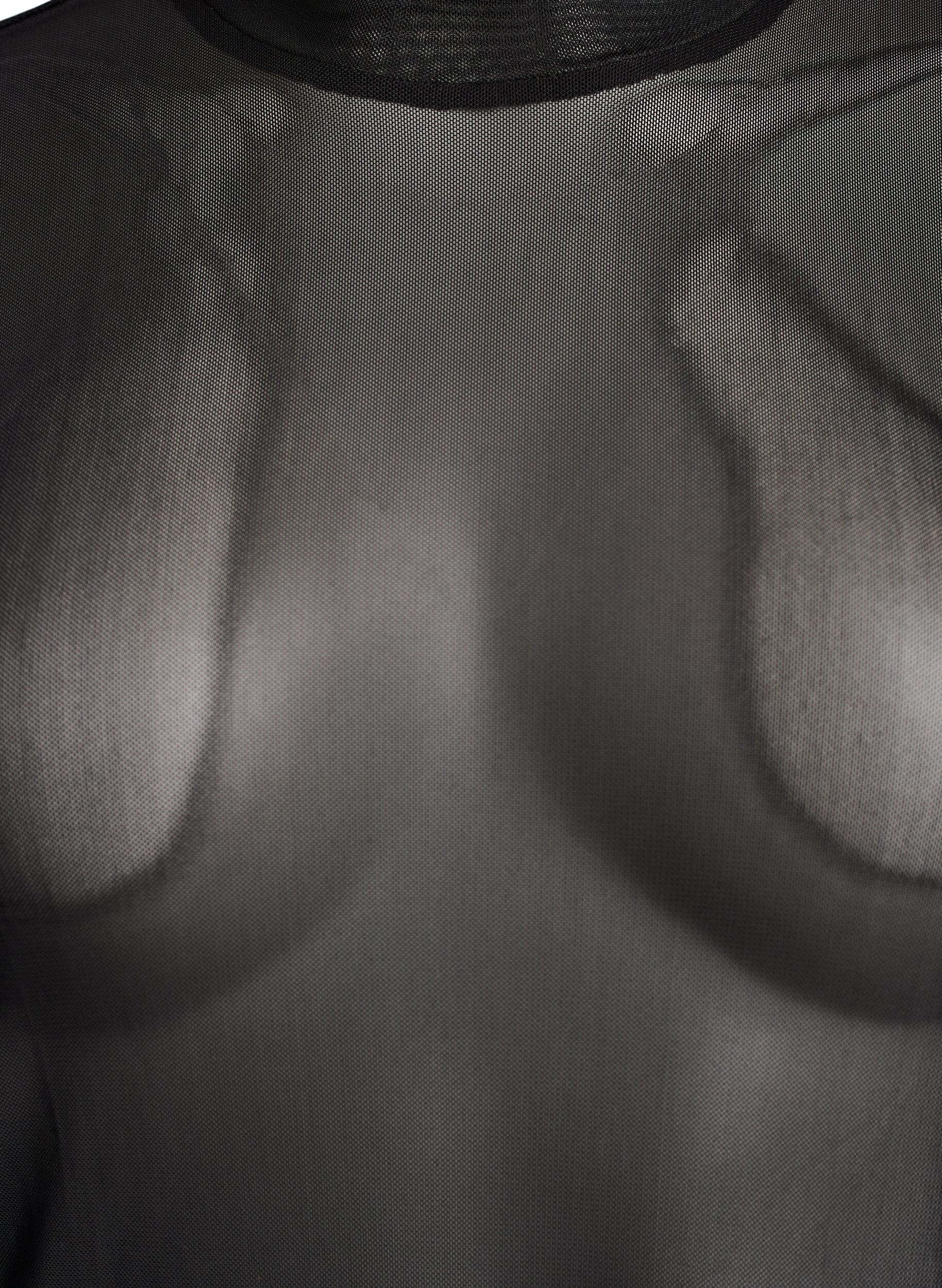 Zizzi Enganliegende Mesh-Bluse mit langen &Auml;rmeln, Schwarz, Packshot image number 2