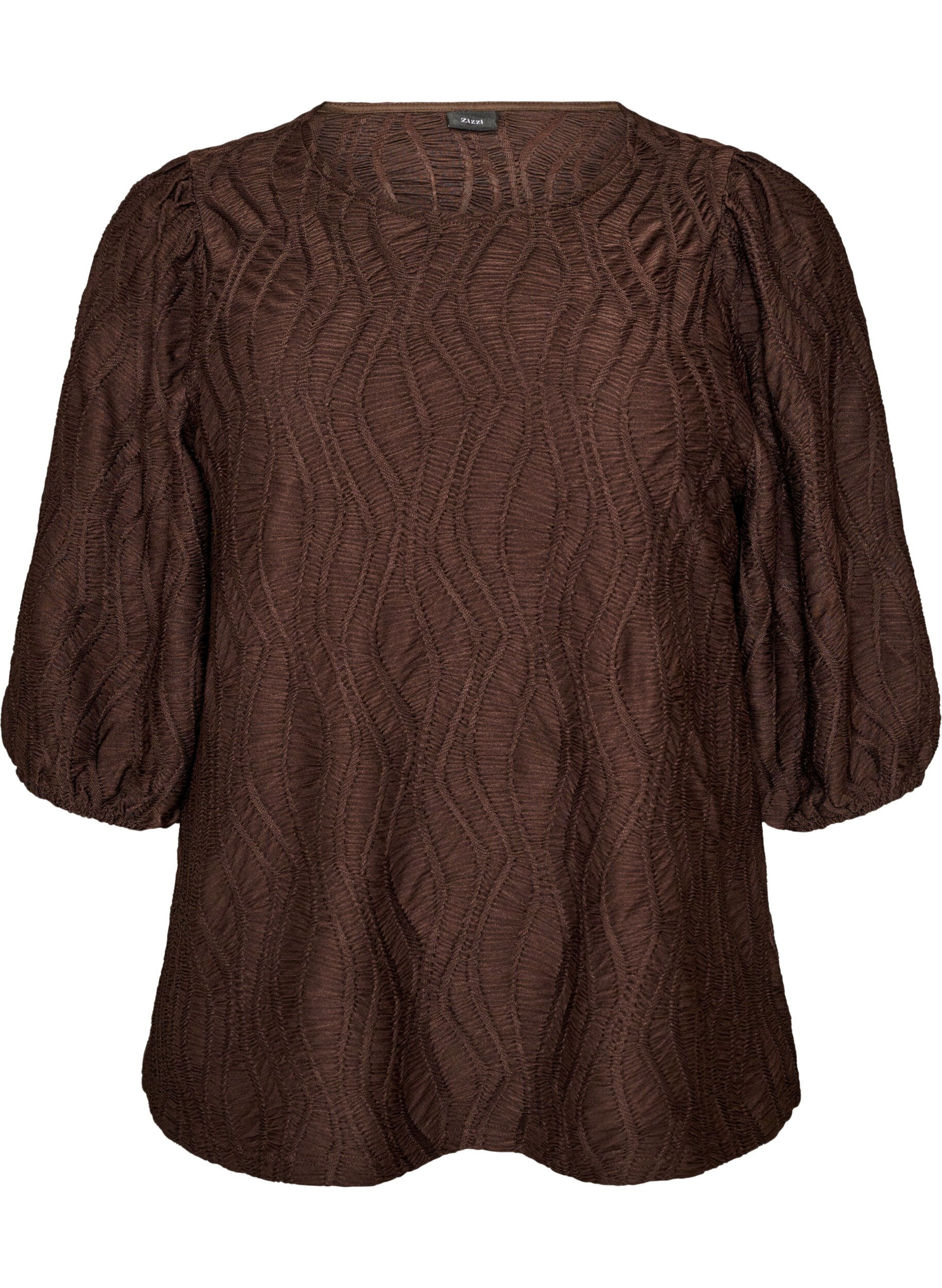 ZizziBluse mit Struktur und 3/4-&Auml;rmeln, Braun, Packshot image number 0