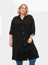Lange Hemdjacke mit Knopfverschluss, Black, Model