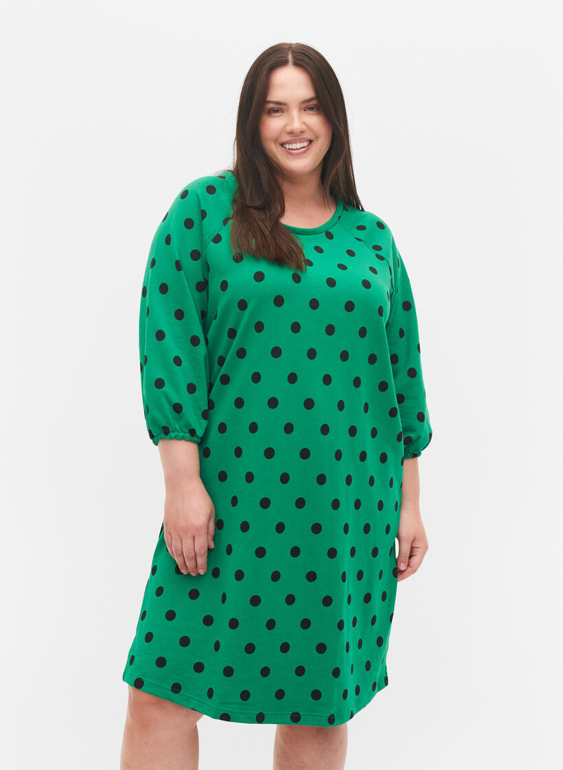 Kleid mit Punktmustern und 3/4 Ärmeln, Jolly Green Dot, Model image number 0