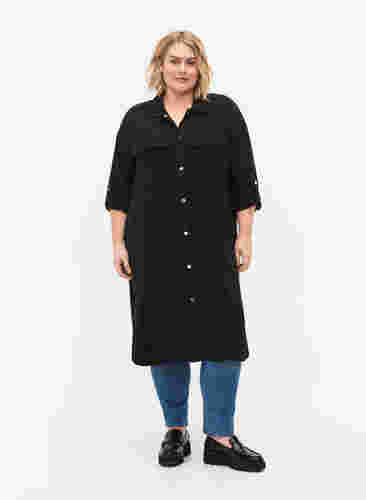 Lange Hemdjacke mit Knopfverschluss, Black, Model image number 2