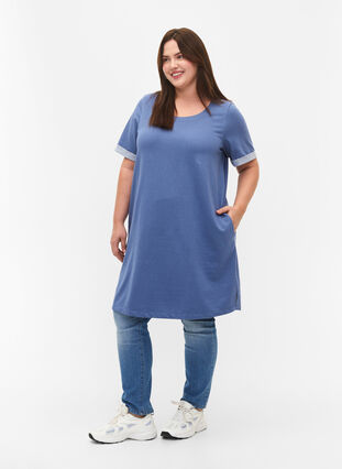 Kurzärmliges Sweatkleid mit Taschen, Moonlight Blue, Model image number 2