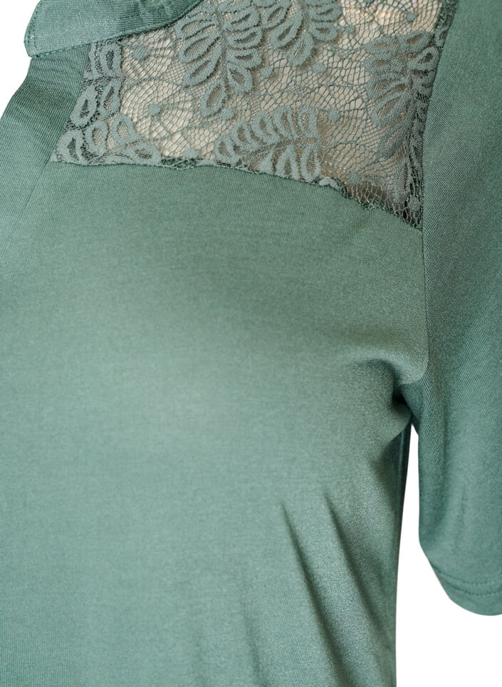 Jerseykleid mit Spitzendetails und mehrlagigem Rock, Gr&uuml;n, Packshot image number 3