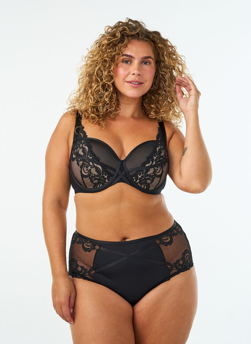 Hipster-Slip aus Spitze mit Crossover-Detail, Schwarz, Model image number 0