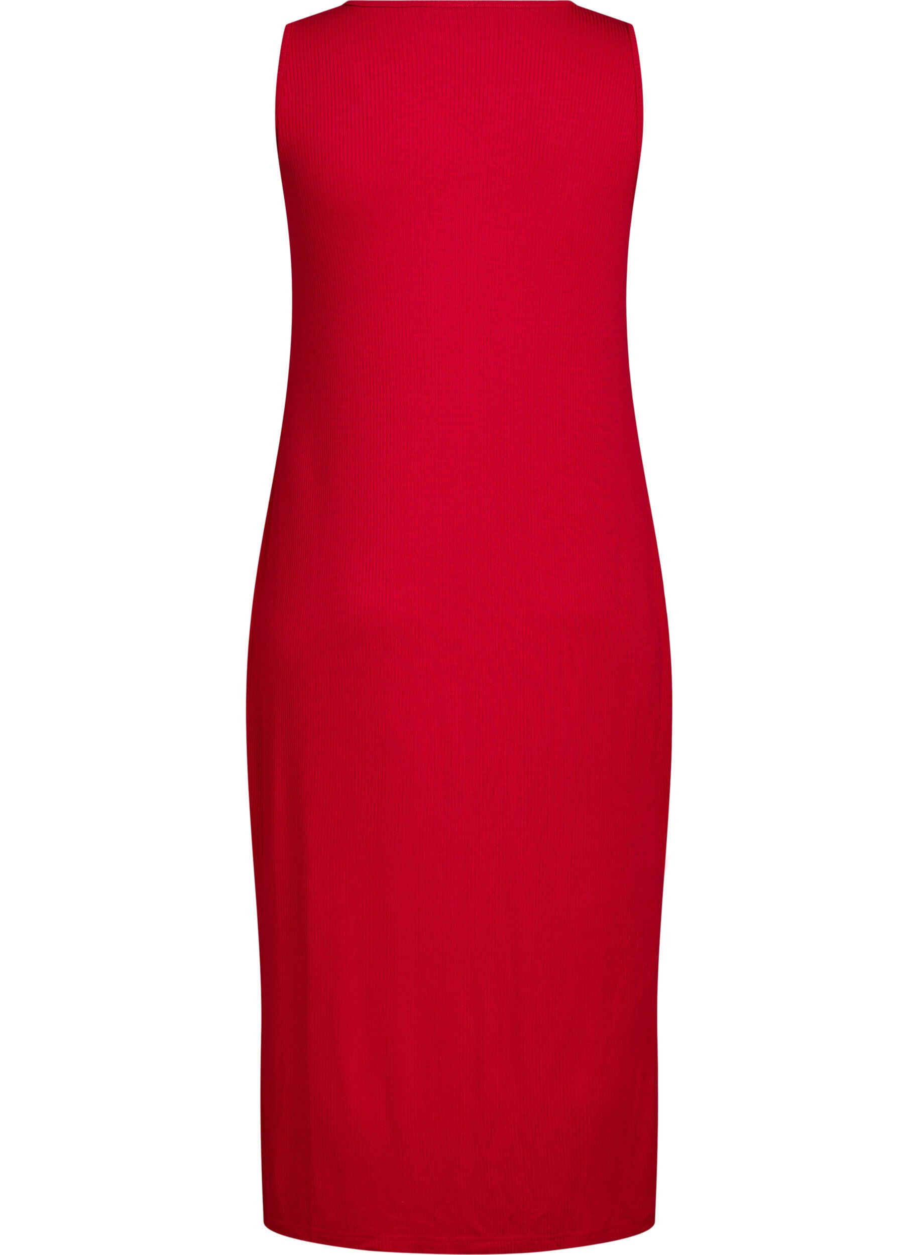 Zizzi &Auml;rmelloses geripptes Kleid aus Viskose, Rot, Packshot image number 1