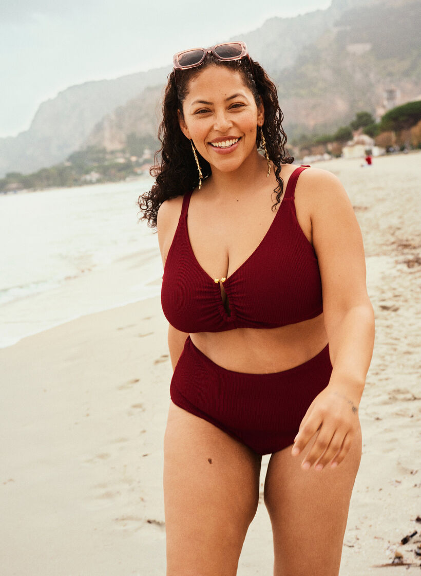 Strukturiertes Bikini Top mit Golddetail, Rot, Image image number 0