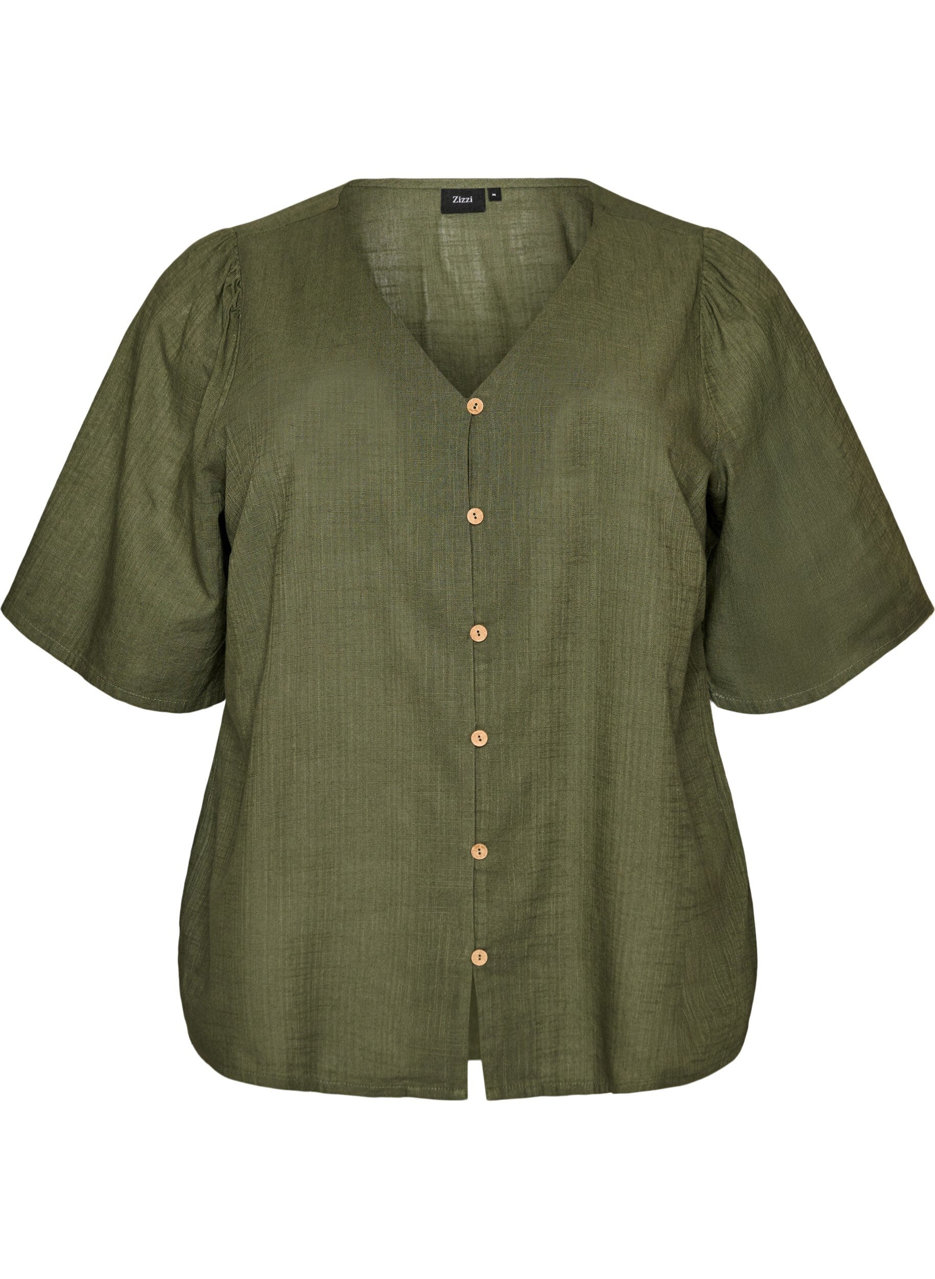ZizziKurz&auml;rmelige Bluse aus Baumwolle mit V-Ausschnitt, Gr&uuml;n, Packshot image number 0