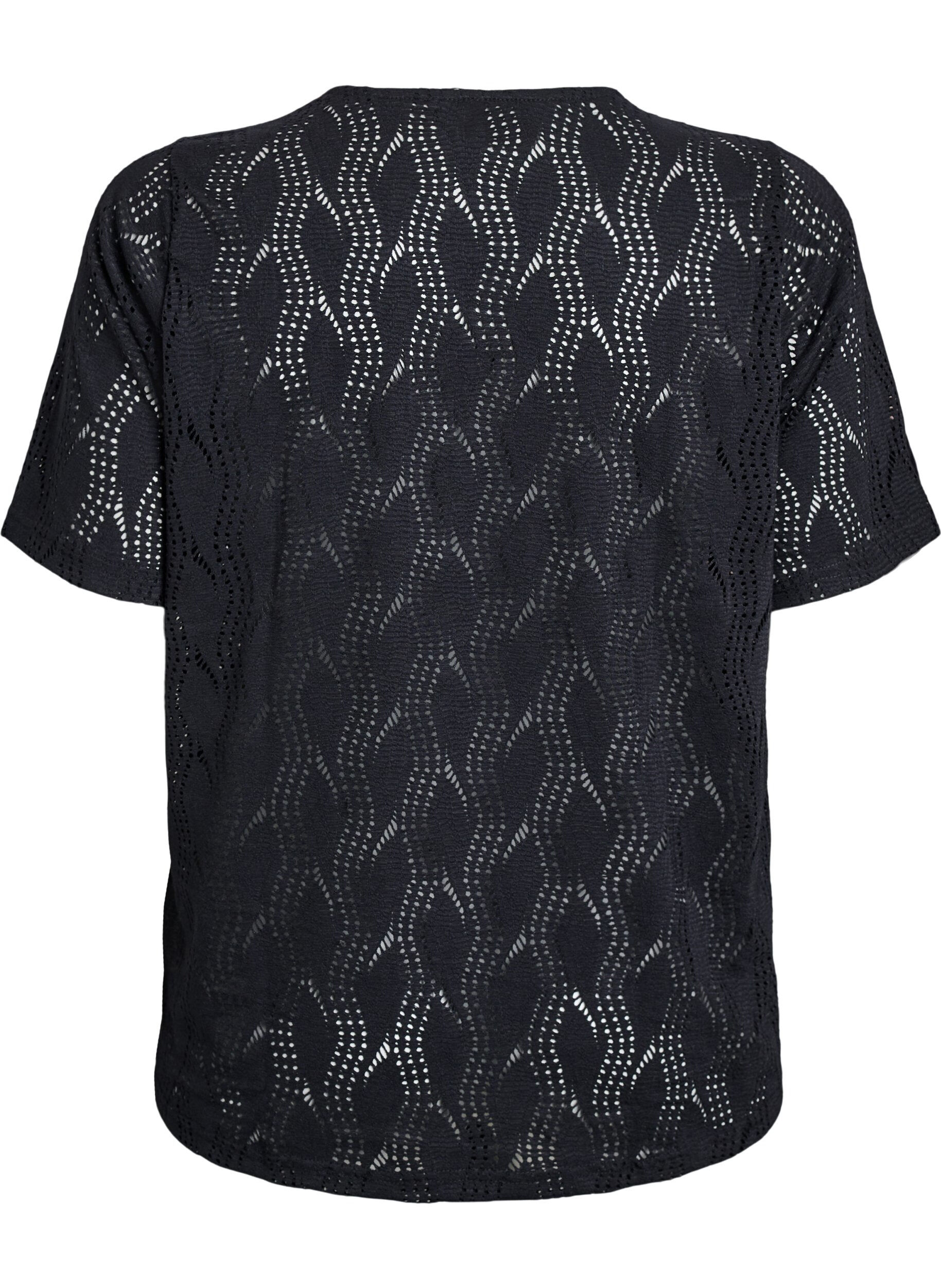 Zizzi Jersey-Shirt mit Lochmuster, Schwarz, Packshot image number 1
