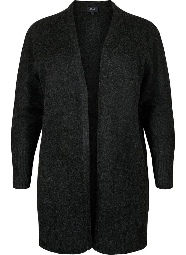 Gemusterter Strickcardigan mit Taschen, Grau, Packshot image number 0