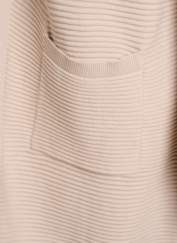 Lange, gerippte Baumwoll-Strickjacke, Beige, Packshot image number 3