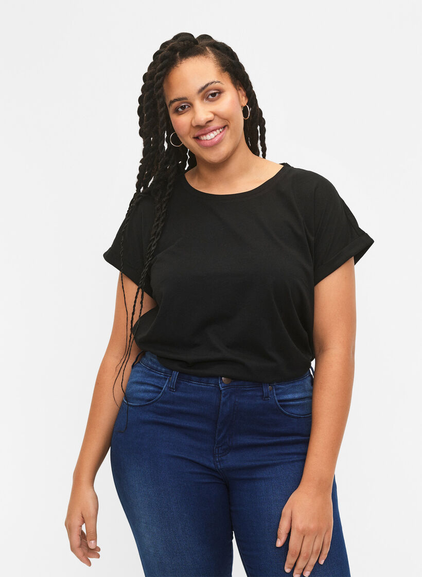 Kurzärmeliges T-Shirt aus einer Baumwollmischung, Black, Model