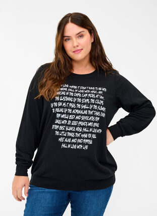 Sweatshirt mit Textprint, Black w. White AOP, Model image number 0
