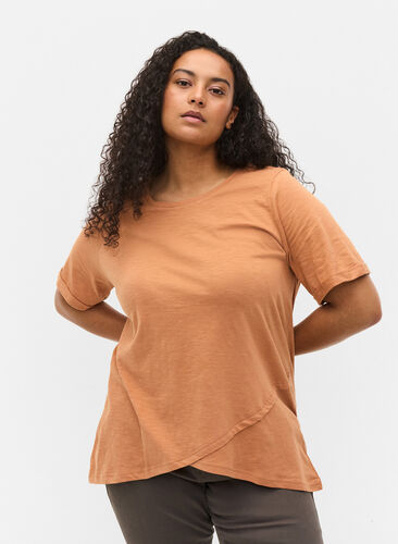 Baumwoll-T-Shirt mit kurzen Ärmeln, Pecan Brown, Model image number 0
