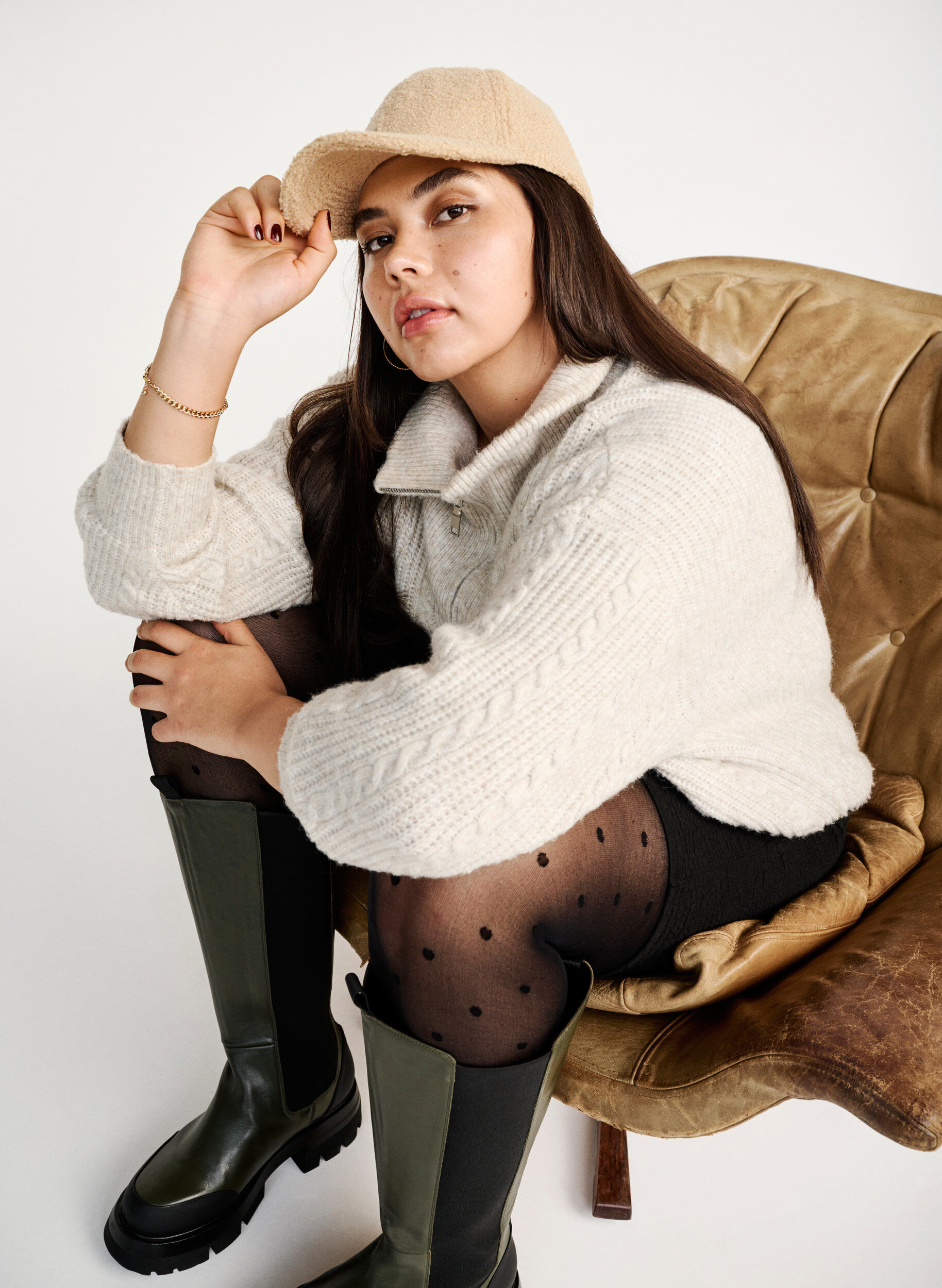 Zizzi Pullover mit Zopfmuster und Rei&szlig;verschluss, Pumice Stone Mel., Image image number 0