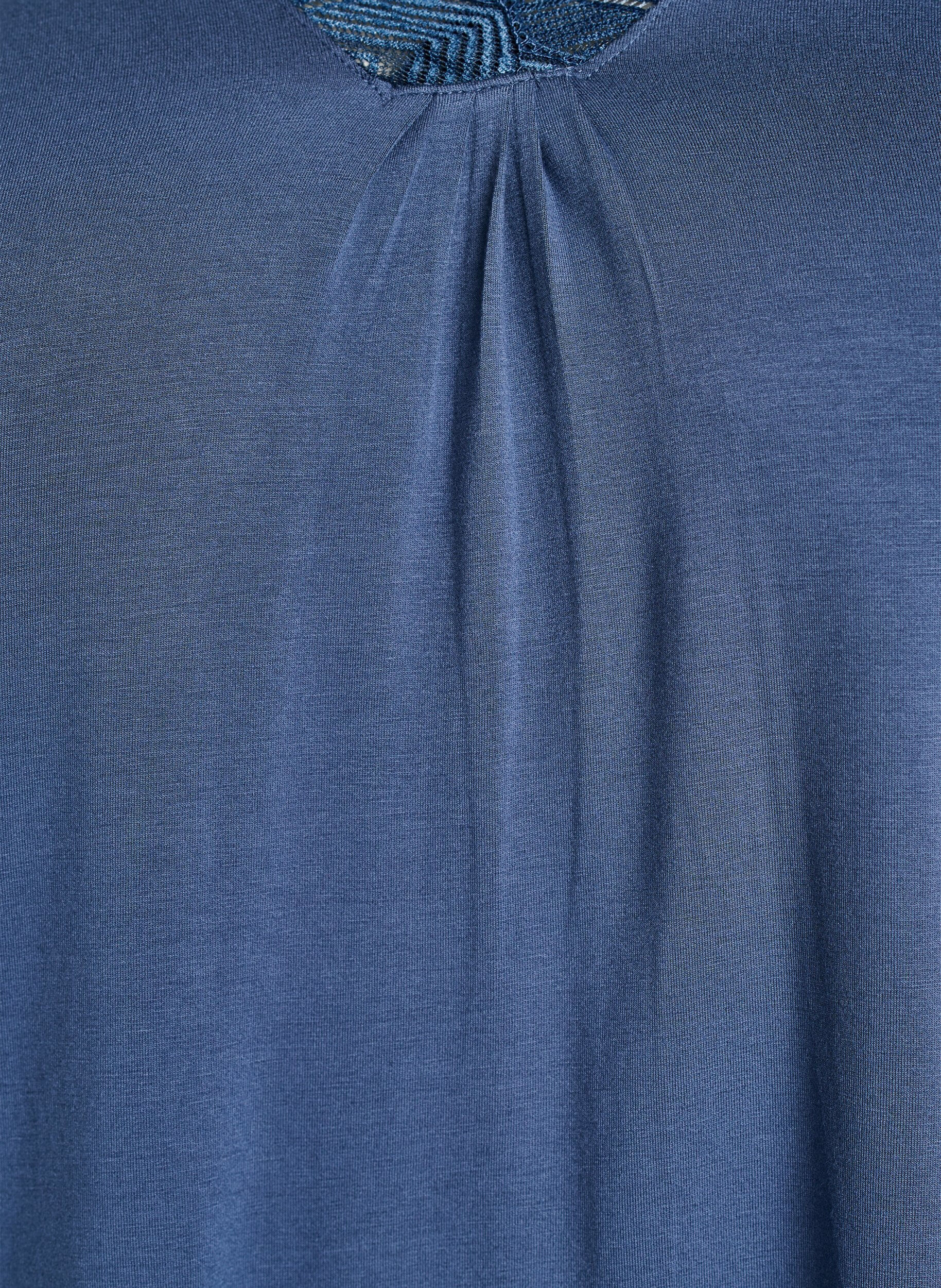 Zizzi Pyjamaoberteil aus Viskose mit Spitzendetails und 3/4-&Auml;rmeln, Blau, Packshot image number 2