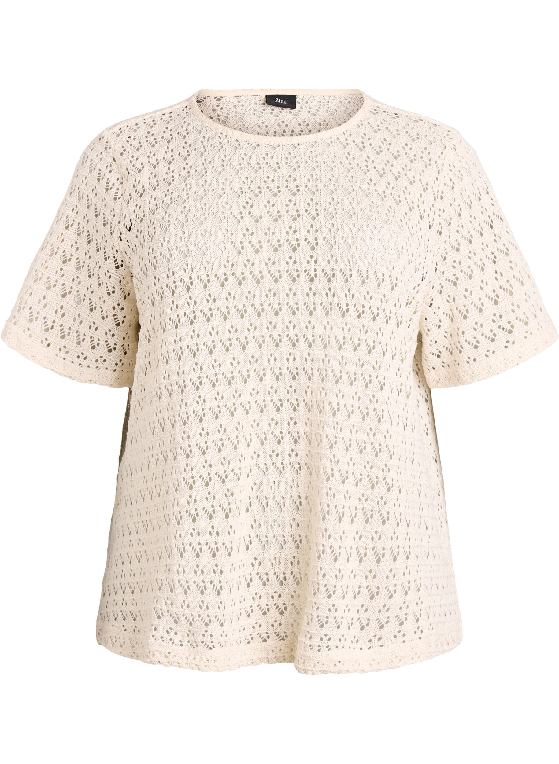 ZizziKurz&auml;rmelige Bluse mit Lochstickerei, Beige, Packshot image number 0