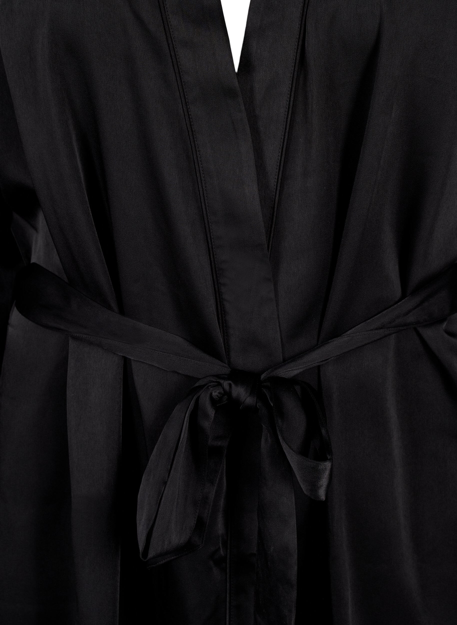 Zizzi Satin-Kimono mit G&uuml;rtel, Black, Packshot image number 2
