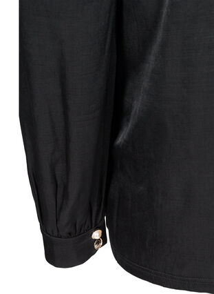 Langarm Bluse mit Faltendetails und dekorativen Knöpfen, Black, Packshot image number 3
