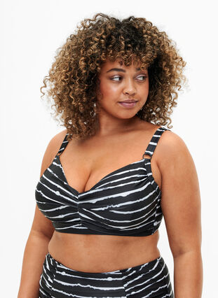 Bedruckter Bikini BH mit Bügel, Black White Stripe, Model image number 0