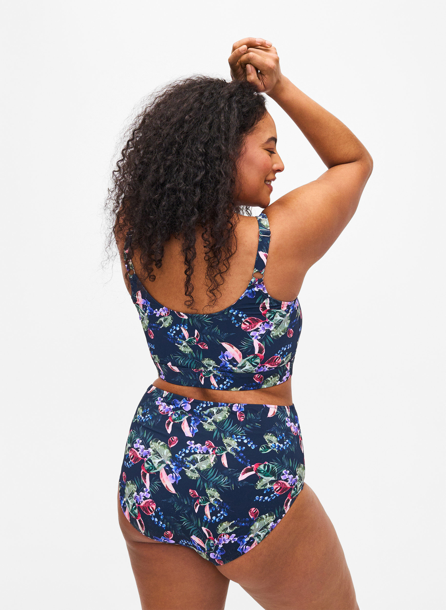 Zizzi Bikini-Unterteil mit hohem Bund und Aufdruck, Blau, Model image number 1