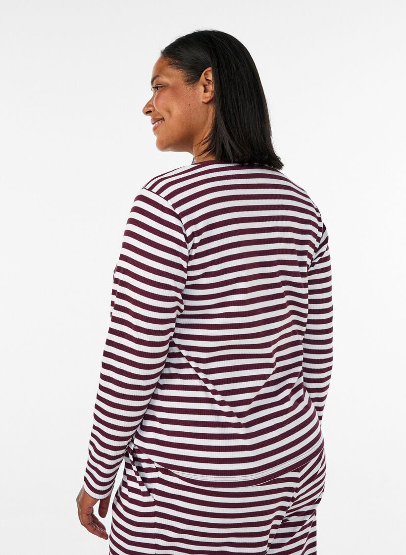 Lang&auml;rmeliges Nachtoberteil aus geripptem Jersey mit Streifen, Rot, Model image number 2