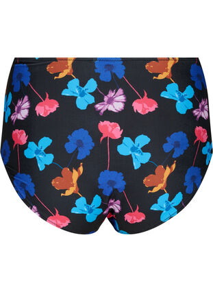 Bikinihose mit Aufdruck und hoher Taille, Black Flower AOP, Packshot image number 1