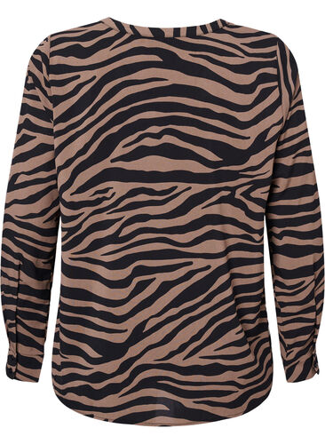Hemd mit V-Ausschnitt und Zebradruck, Black/Brown Zebra, Packshot image number 1