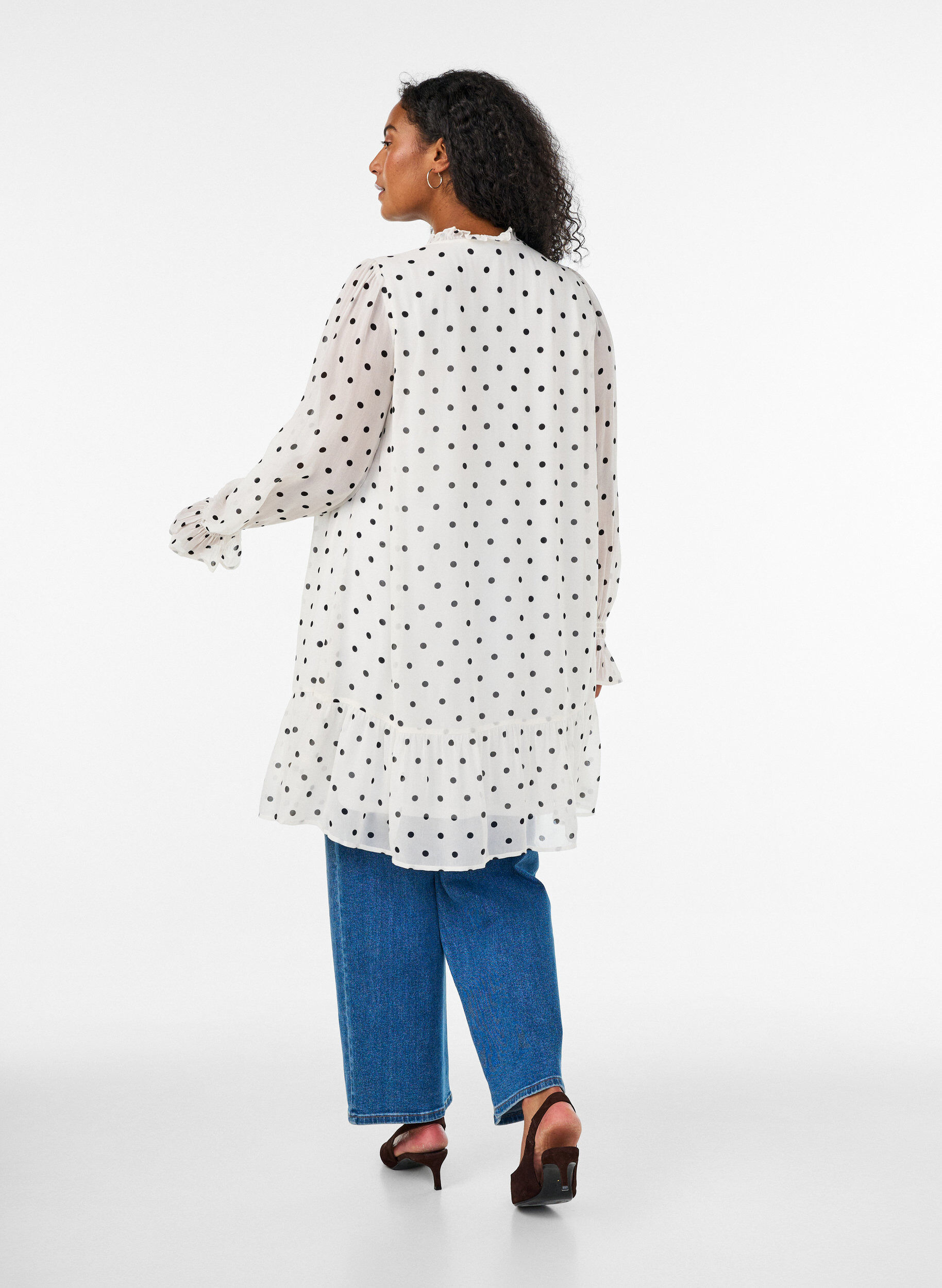 ZizziKleid aus Viskose mit R&uuml;schen und transparenten &Auml;rmeln, Wei&szlig;, Model image number 2