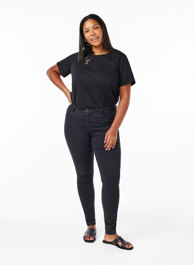 T-Shirt aus Bio-Baumwolle mit Schleifendetail, Black, Model image number 2