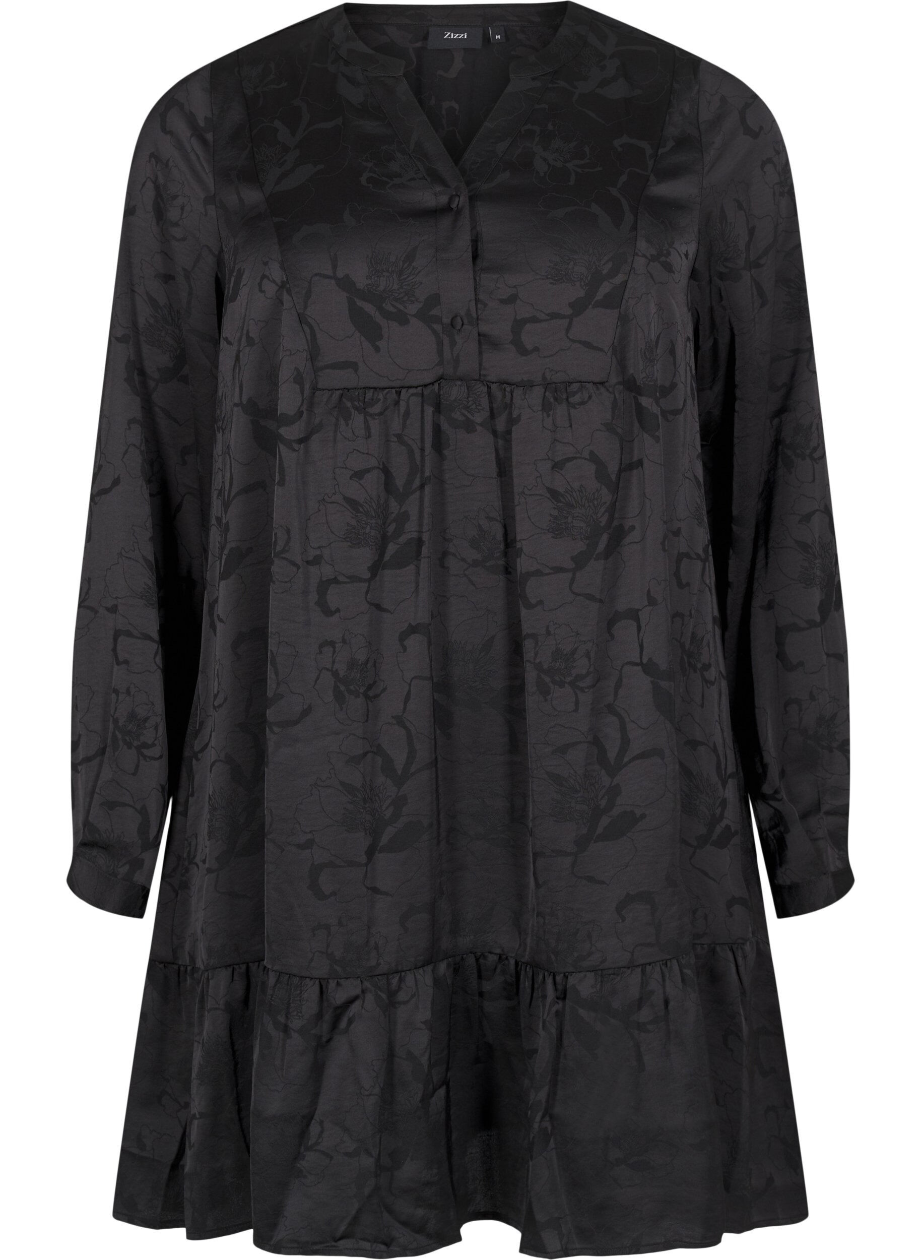 Zizzi Kurzes Satinkleid mit Ton-in-Ton-Muster, Black, Packshot image number 0