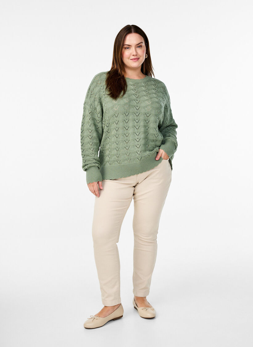 Strickbluse mit Lochmuster und langen Ärmeln, Green Bay, Model image number 2