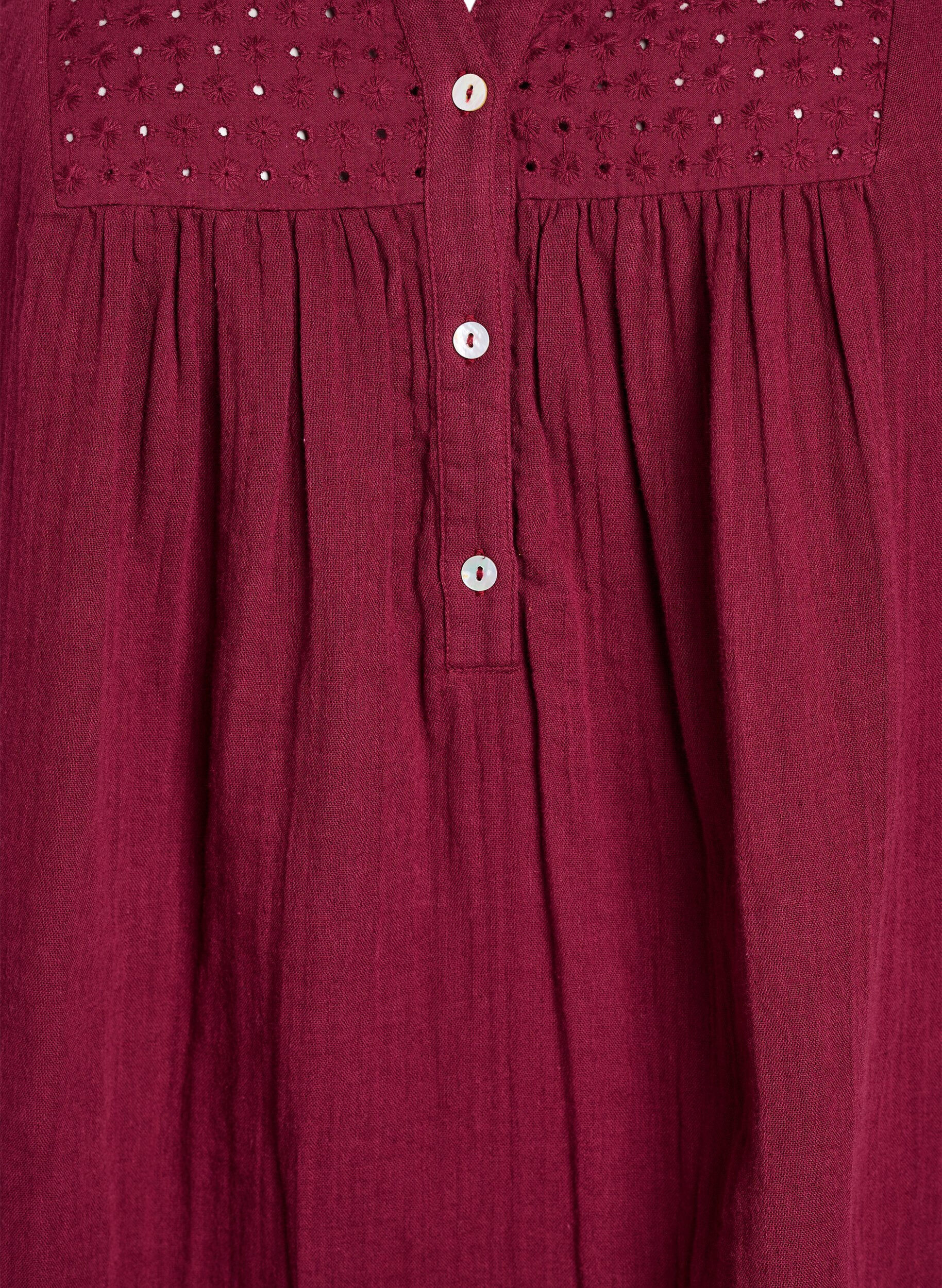 ZizziTunika aus Baumwollmusselin mit Broderie Anglaise, Dunkles Bordeaux, Packshot image number 2