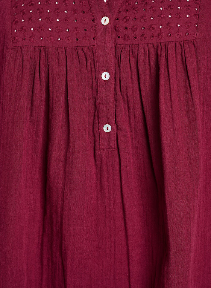 Tunika aus Baumwollmusselin mit Broderie Anglaise, Dunkles Bordeaux, Packshot image number 2