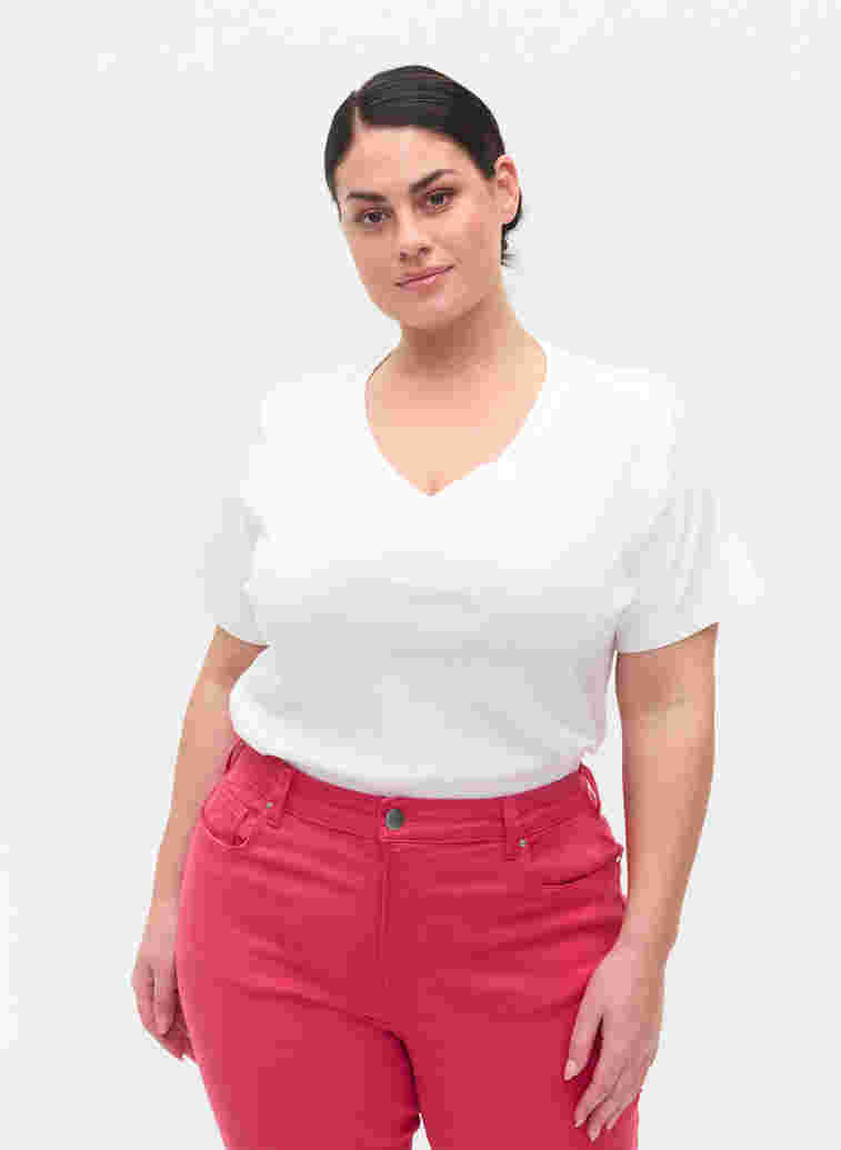 T-Shirt aus Baumwolle mit Rippstruktur, Bright White, Model image number 0