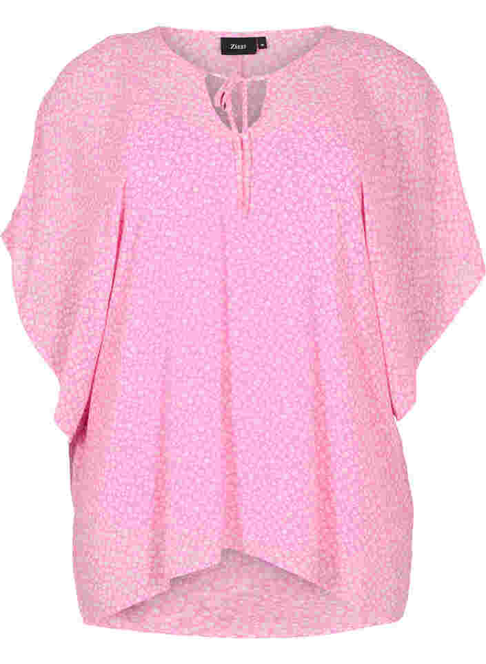 Kurzarm Bluse mit Bindeschnüren und Print , Pink Ditzy Flower, Packshot image number 0