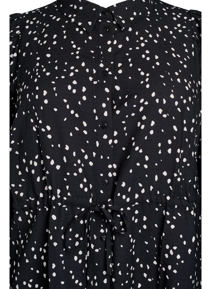Blusenkleid aus bedrucktem Material mit Bindegürtel, Schwarz, Packshot image number 2