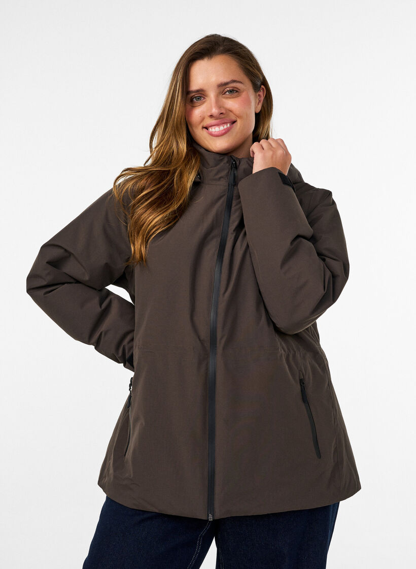 Wasserdichte Winterjacke mit abnehmbarer Kapuze, Braun, Model image number 0