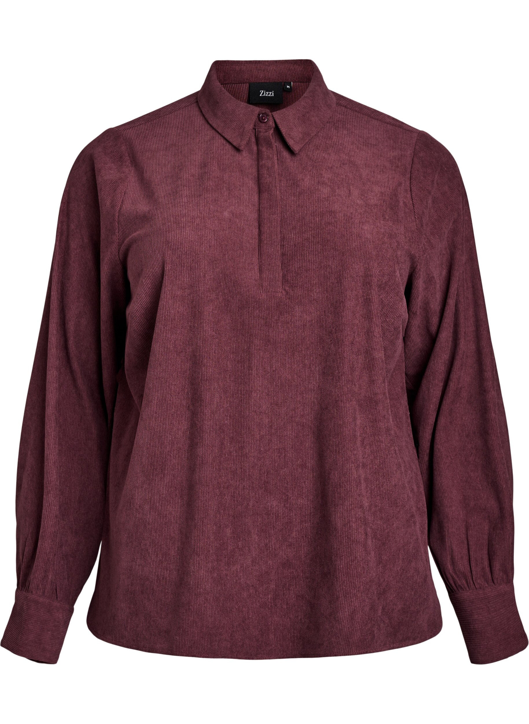 Zizzi Lang&auml;rmlige Bluse aus Cord, Dunkles Bordeaux, Packshot image number 0