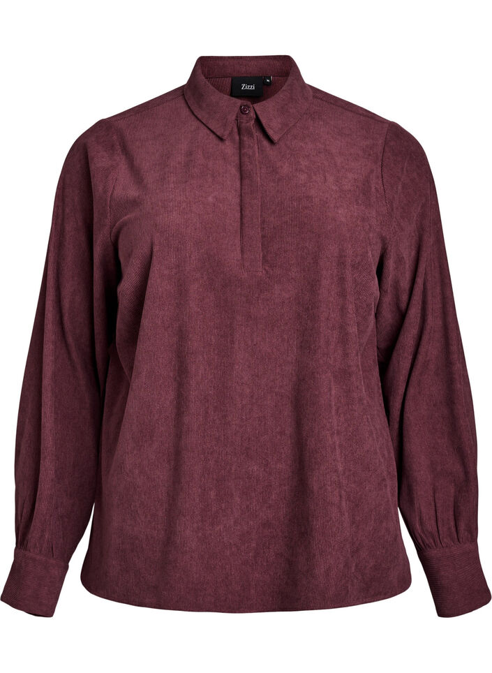 Langärmlige Bluse aus Cord, Dunkles Bordeaux, Packshot image number 0