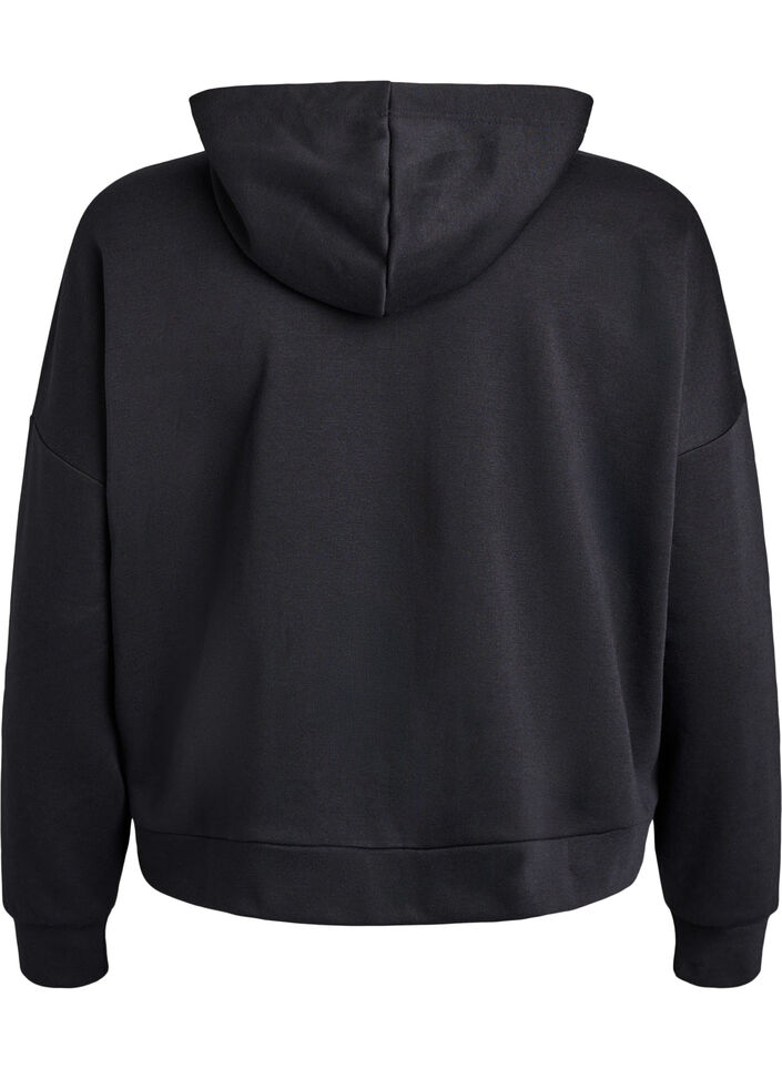 Hoodie mit Rei&szlig;verschluss und Brustprint, Schwarz, Packshot image number 1