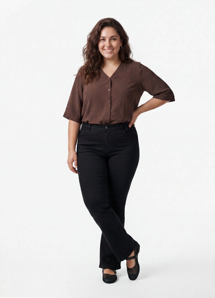 Bluse mit V-Ausschnitt und 3/4-&Auml;rmeln, Braun, Model image number 1
