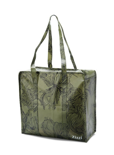 Einkaufstasche mit Reißverschluss, Green Flower AOP, Packshot image number 1