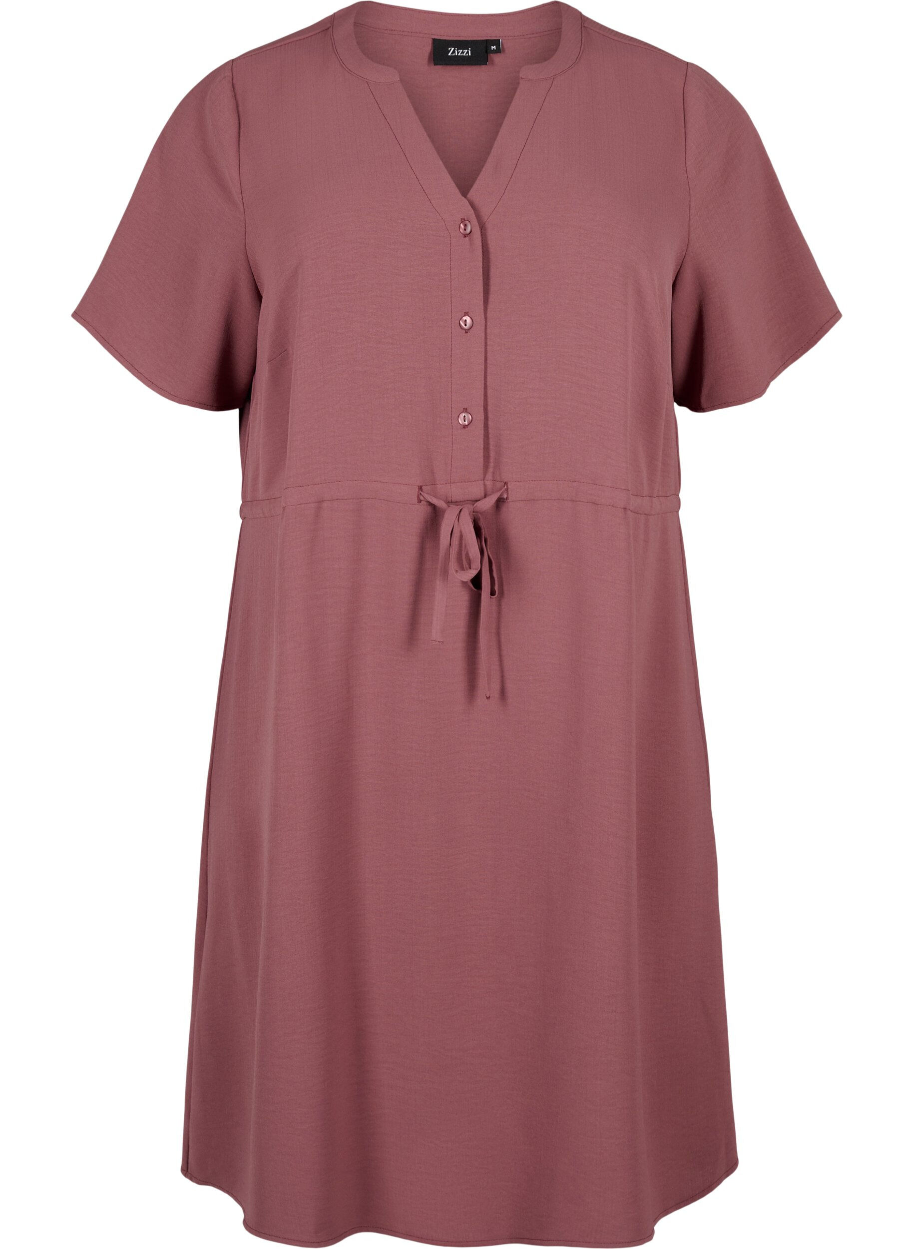 Zizzi Kurz&auml;rmliges Kleid mit Bindeband an der Taille, Rose Brown, Packshot image number 0