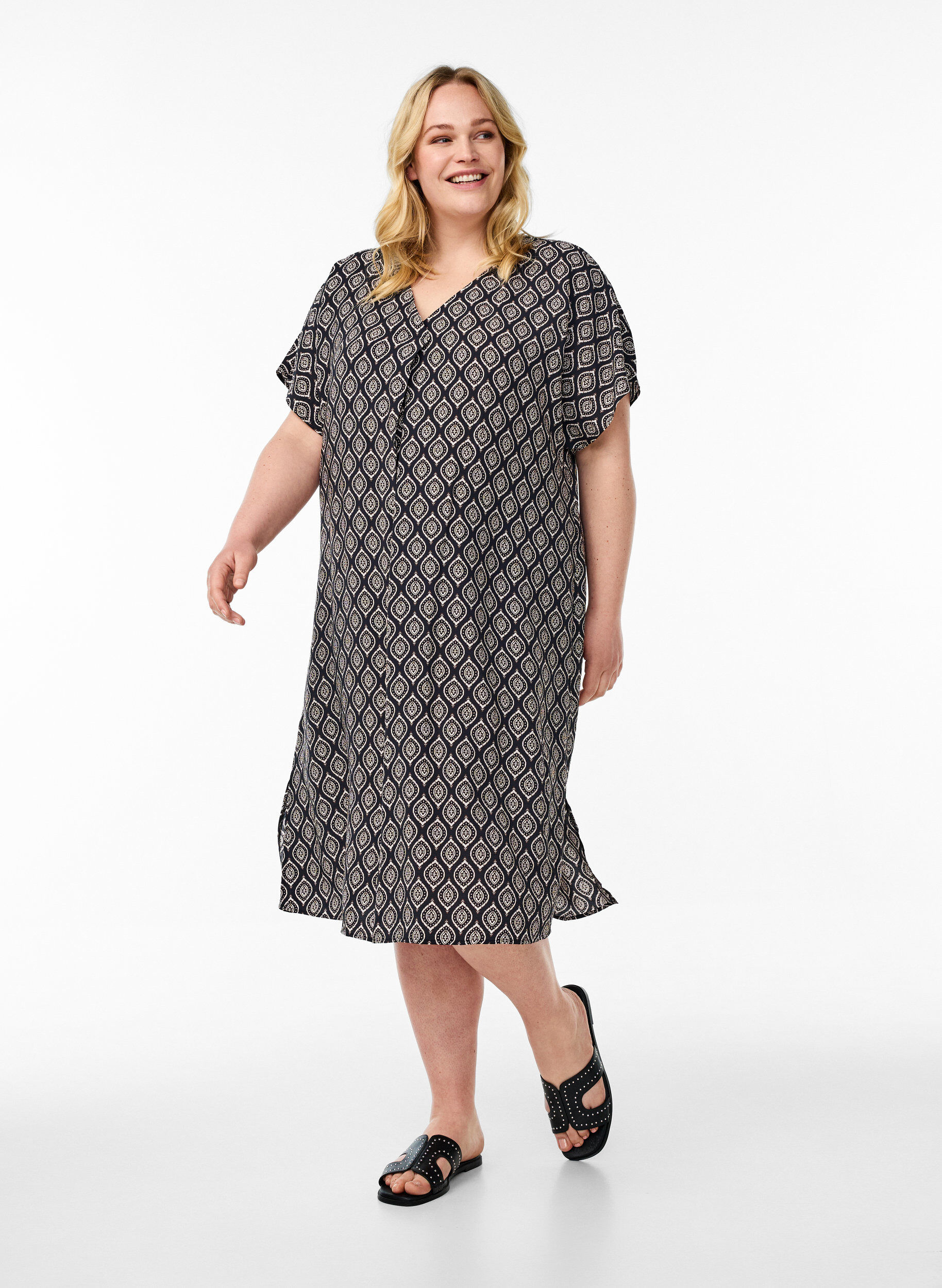 Zizzi Kleid aus Viskose mit V-Ausschnitt, Blau, Model image number 1