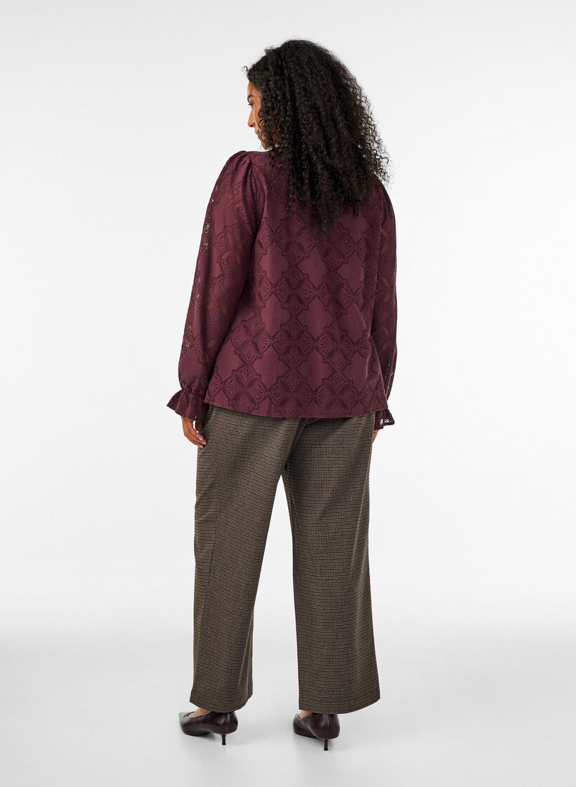 Hose mit kleinem Karomuster und geradem Bein, Braun, Model image number 1