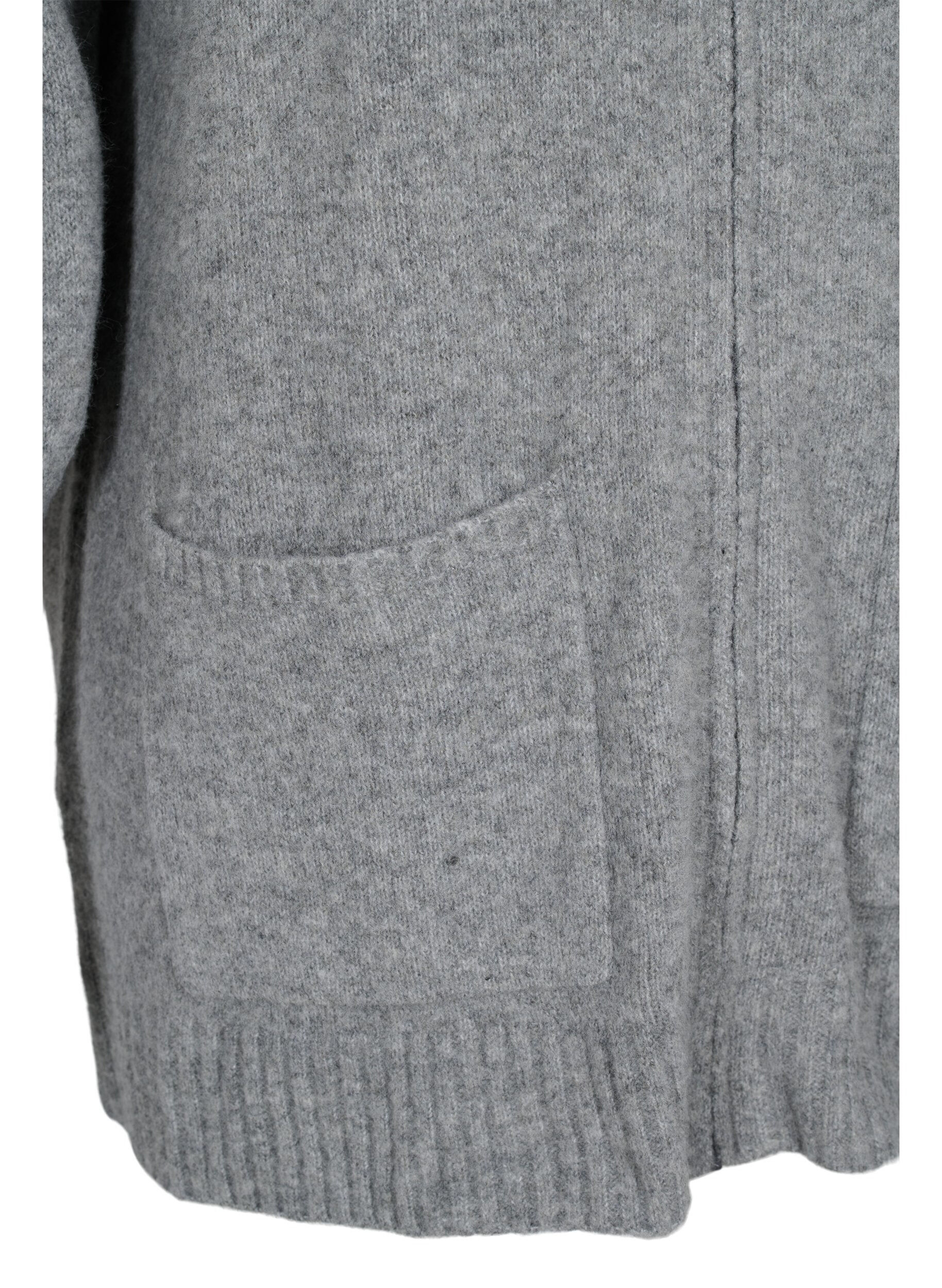 Zizzi Langer Strick-Cardigan mit Rei&szlig;verschluss und Taschen, Medium Grey Melange, Packshot image number 3